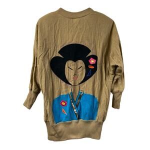 Peter Popovitch Top Asian Art To Wear Vintage Small Gauzy Open Cardigan